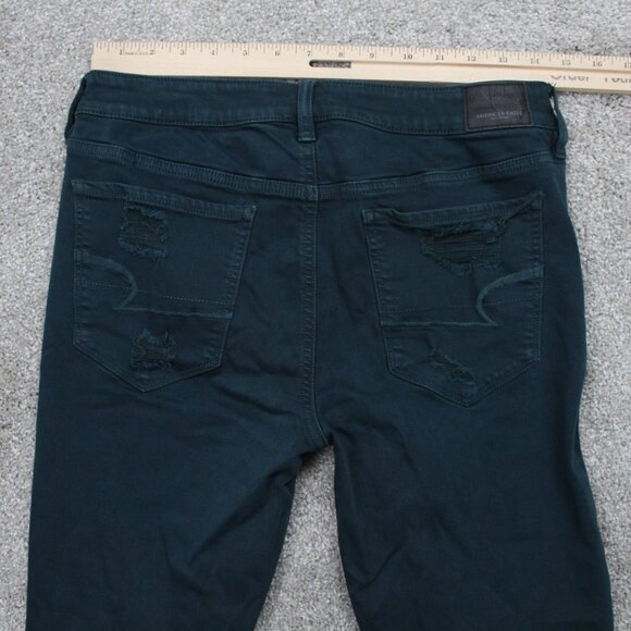 American Eagle Super Stretch X Jeans Womens 10x29" Green Jegging Distressed - Picture 6 of 10